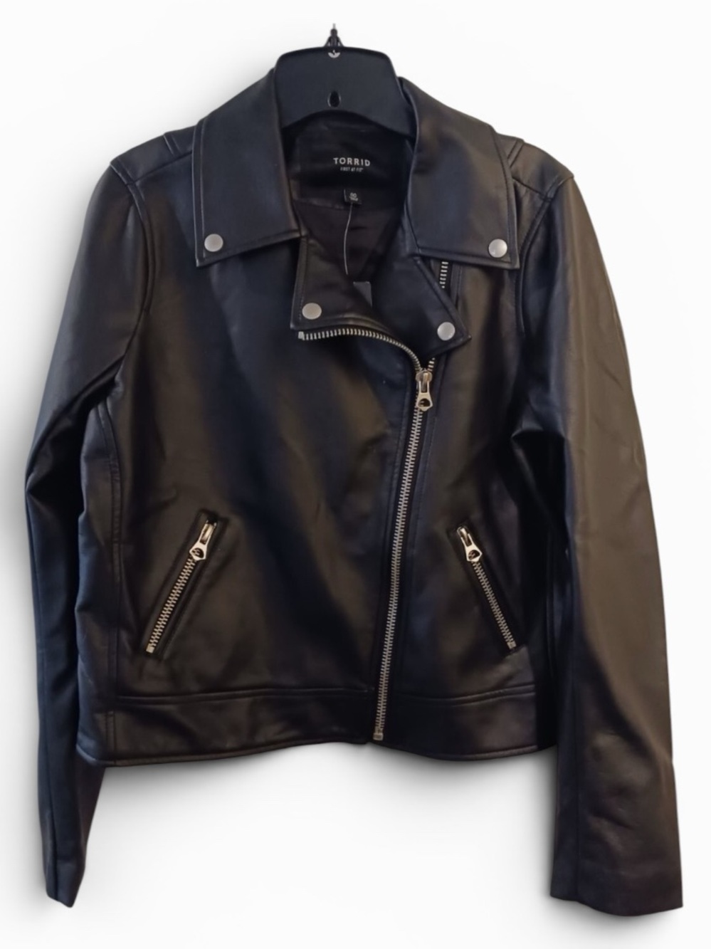 torrid Black Faux Leather Biker Jacket with Silver Hardware 0